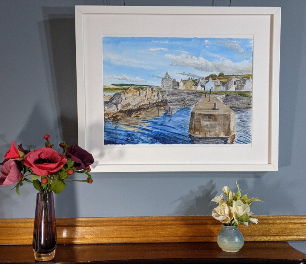 Sandend Fishing Village, Moray Firth. Framed fine art giclee print - ready to hang. FREE P&P IN UK